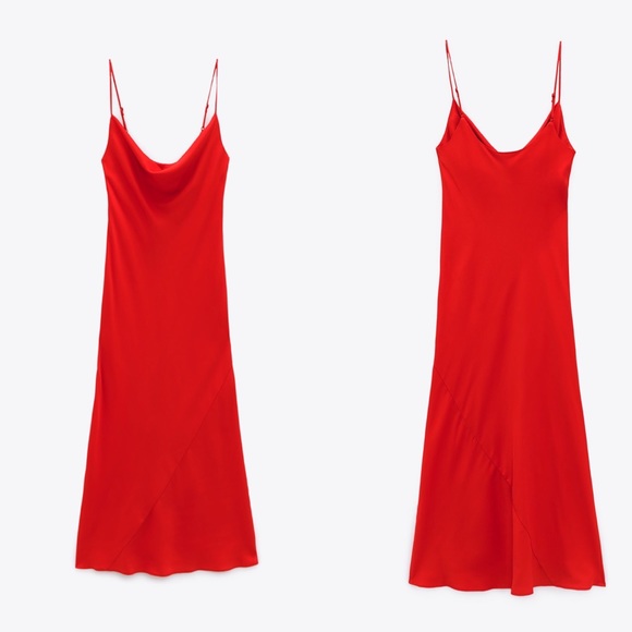 Zara NWT Bloggers Favorite Red Silk Camisole Dress Small - Picture 6 of 11